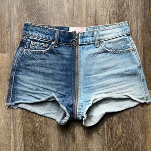 Revice Yin Yang zip color-block denim shorts